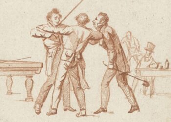Fight — Cornelis Koekkoek, Coffeehouse with two fighting gentlemen